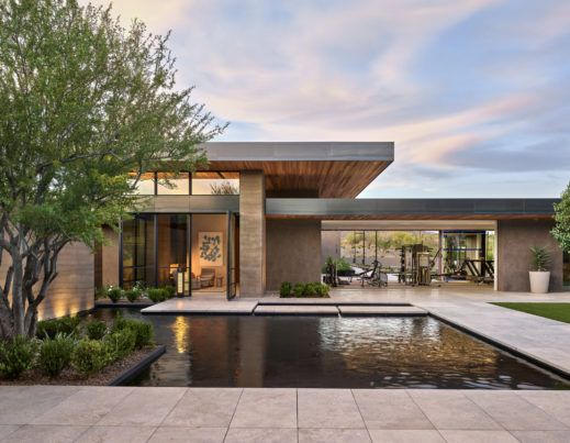 Contemporary outdoor pool and private relaxation space